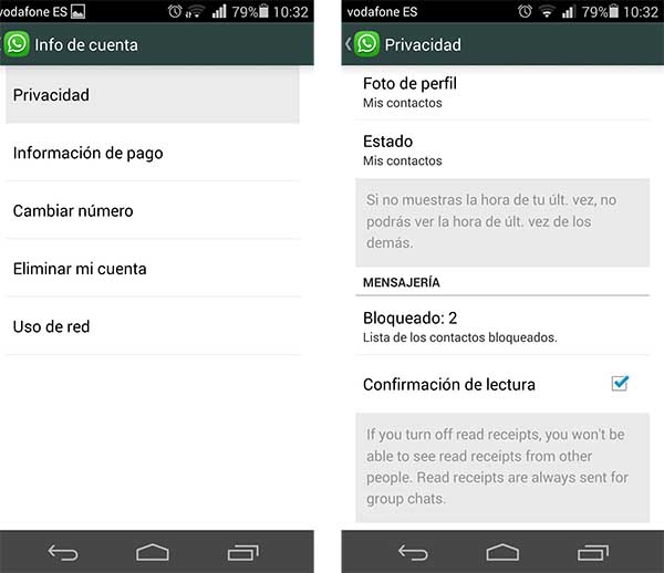 Confirmación de lectura en WhatsApp