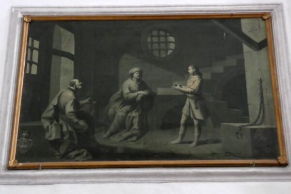 Pintura de José interpretando los sueños de los servidores del faraón en la prisión